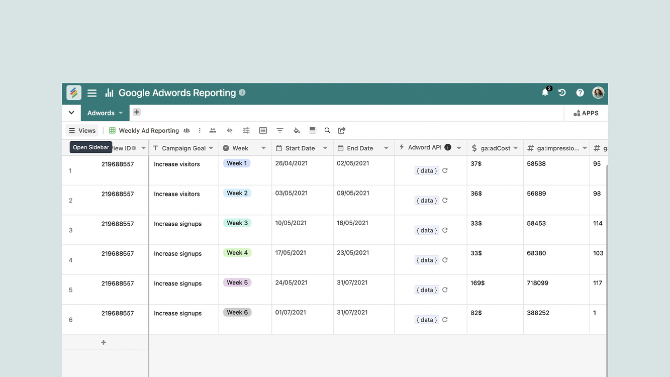 Google Adwords Reporting Template By Stackby Templates