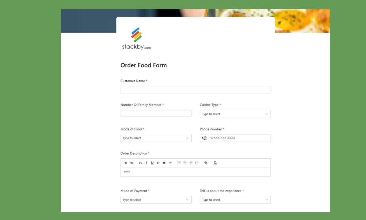 Food Order Form Template for tracking orders, customers, and payments efficiently. Templates