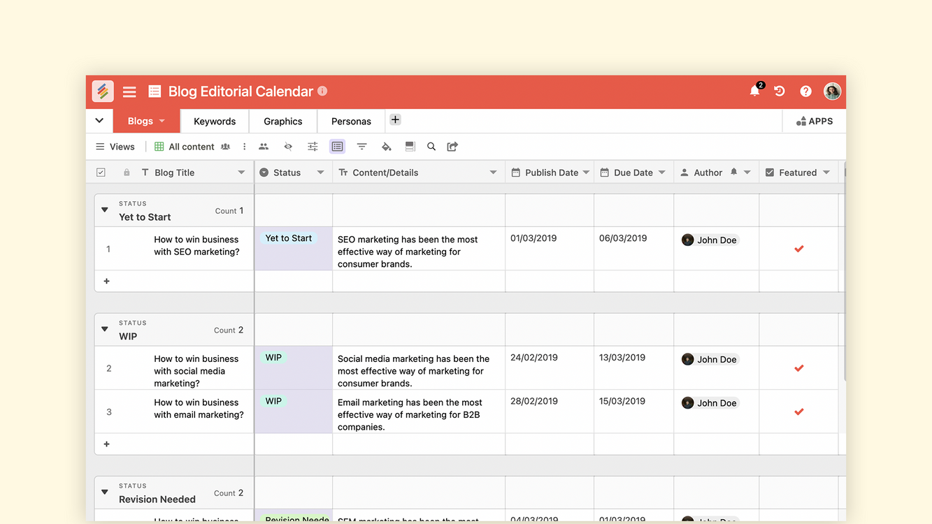 Use Stackby blog editorial calendar template for effective blogging strategies Templates