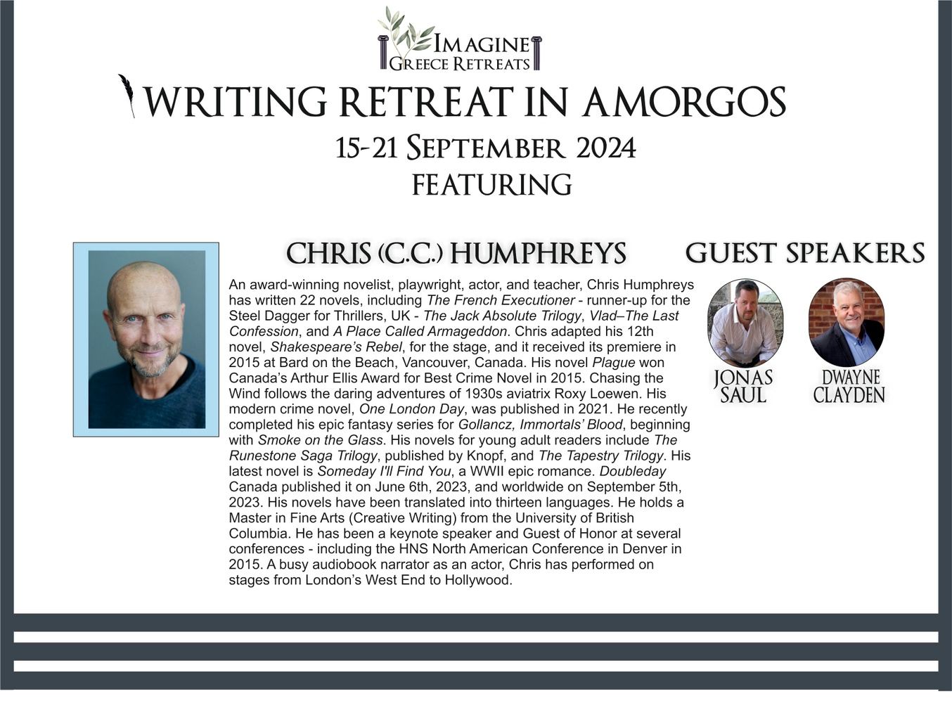 Writing Retreat Featuring C.C. Humphreys!