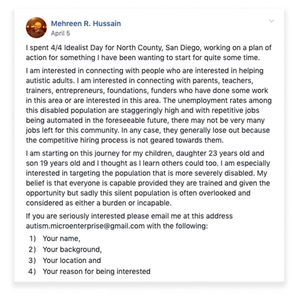 Mehreen R. Hussain Idealist Day 4/4 Post