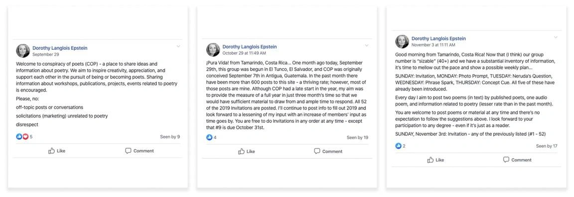Dorothy Langlois Epstein's post in the Conspiracy of Poets Facebook Group