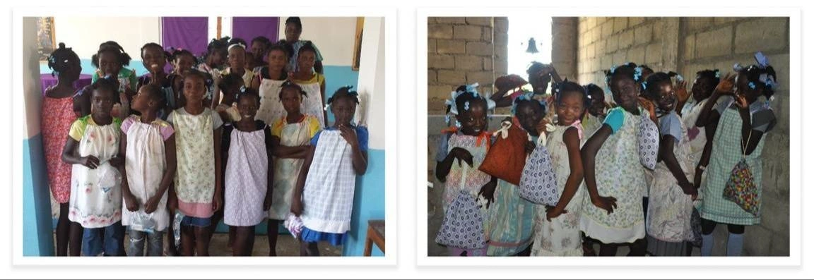 Two pictures of groups of school children.