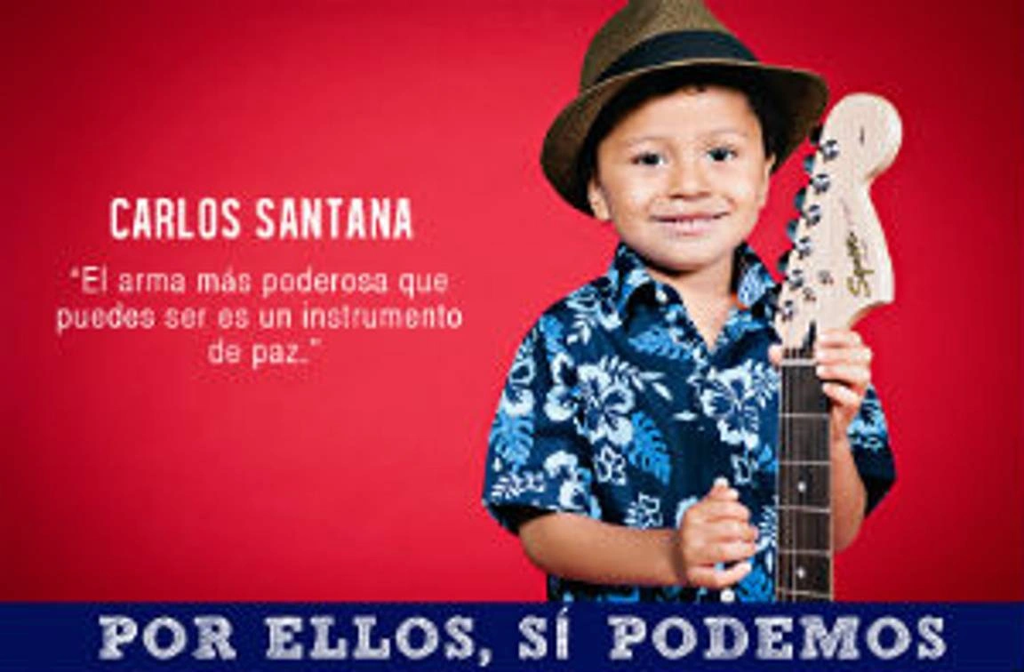 A young boy next to a quote from Carlos Santana.