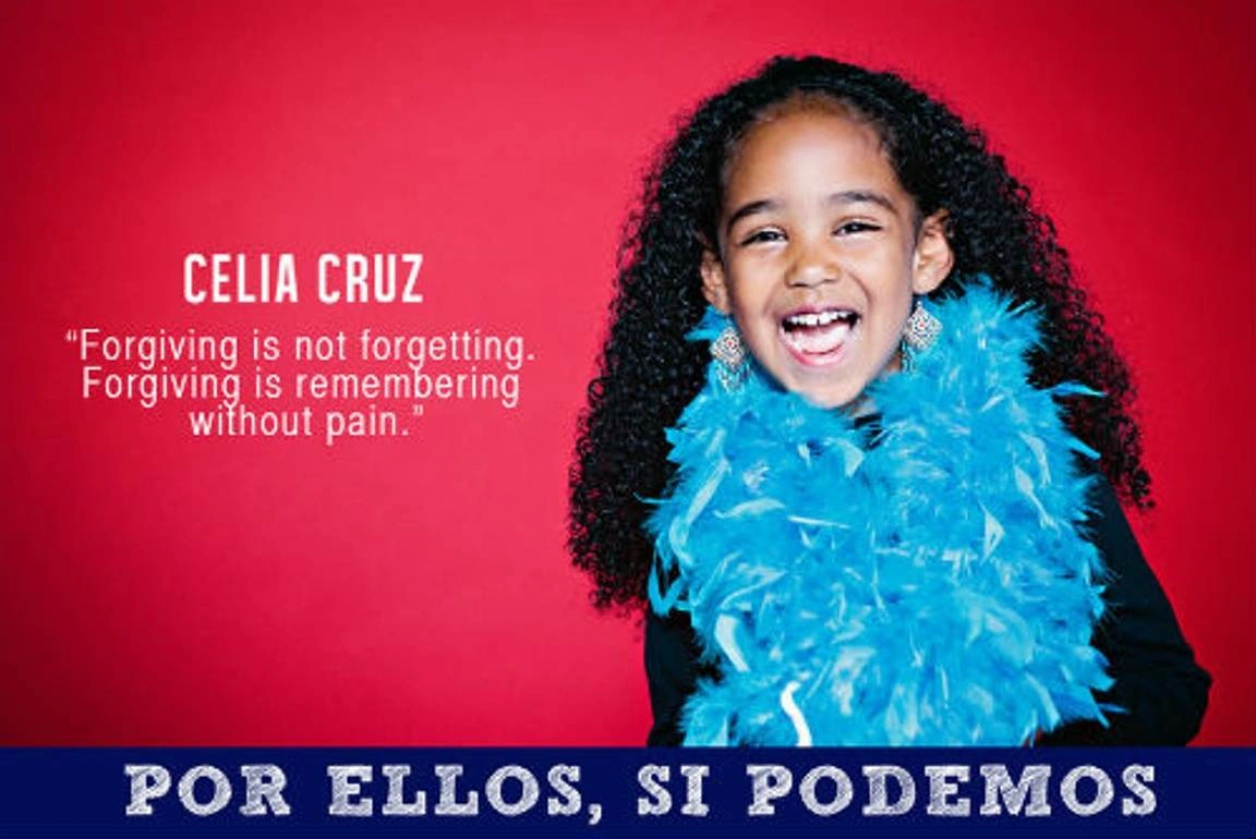 A young girl next to a quote from Celia Cruz.