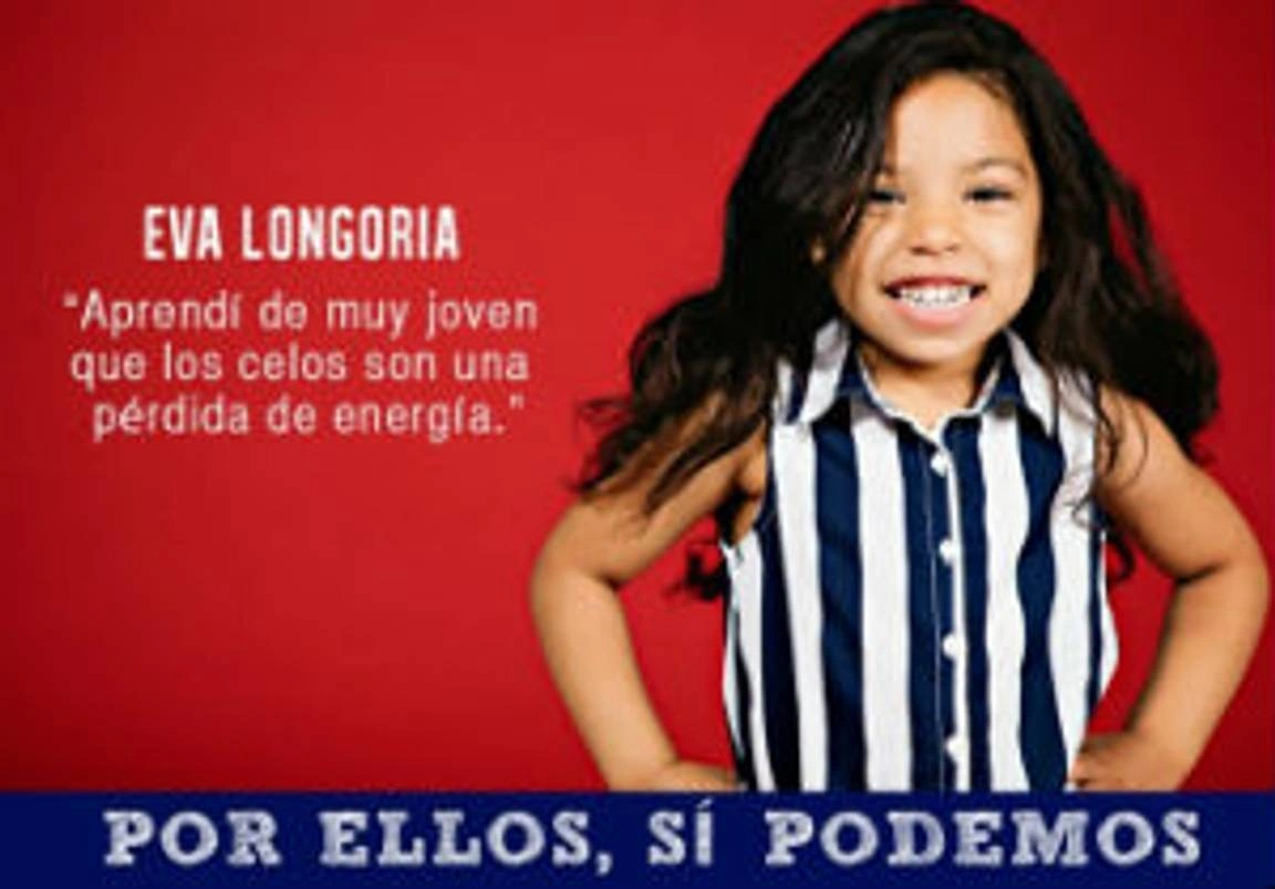 A young girl next to a quote from Eva Longoria.