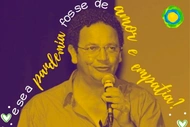 A man in a technicolor photo speaking into a microphone.
