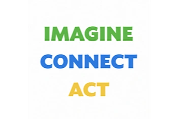 The phrase, "Imagine, Connect, Act."