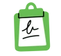 An illustration of a green clipboard.
