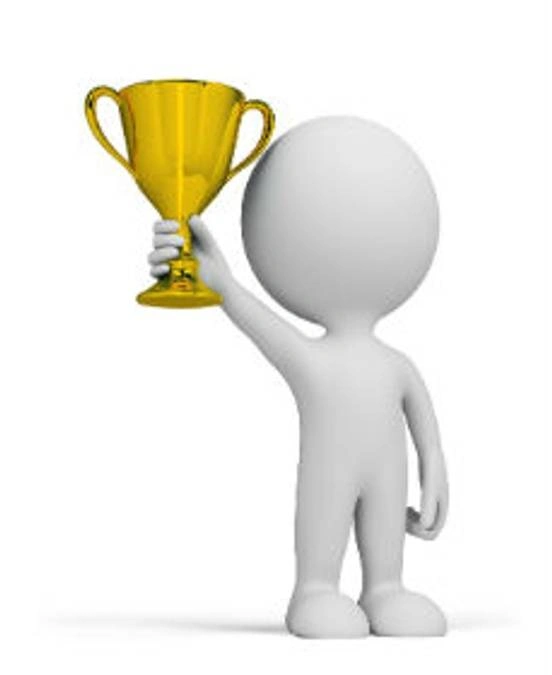 An illustration of a someone holding a trophy.