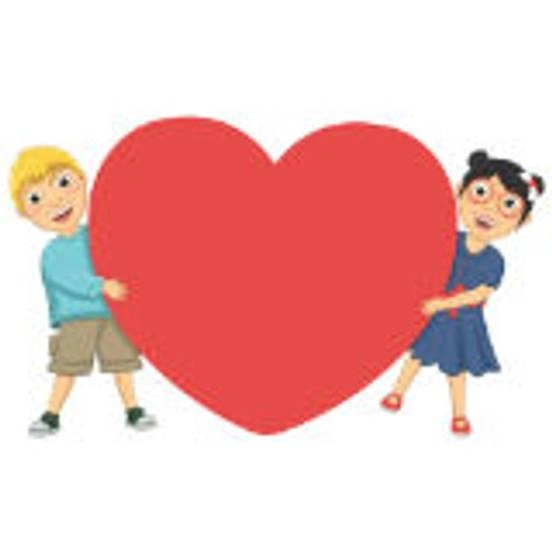 Two children holding a big red heart.