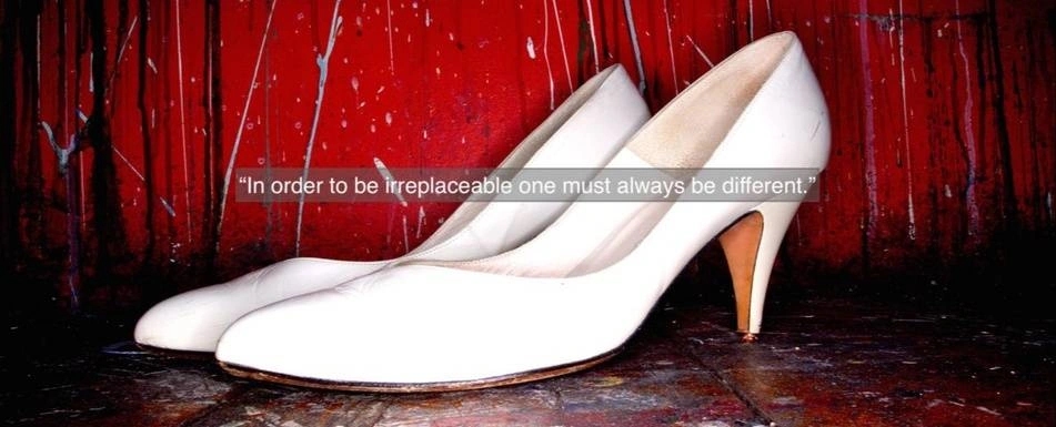 A quote with a picture of white heels.