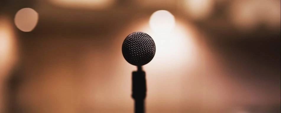 A microphone on a stage.