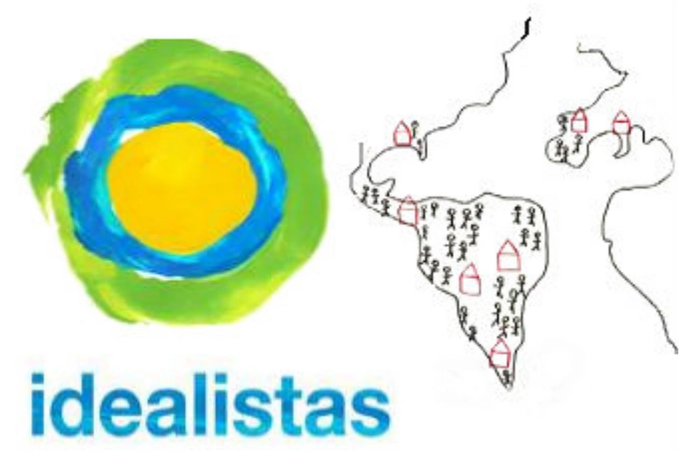 Logo de Idealist junto a un dibujo de un mapa de Sudamérica