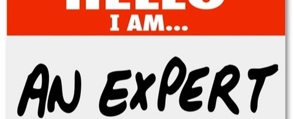 Name tag that says, "Hello, I am an expert."