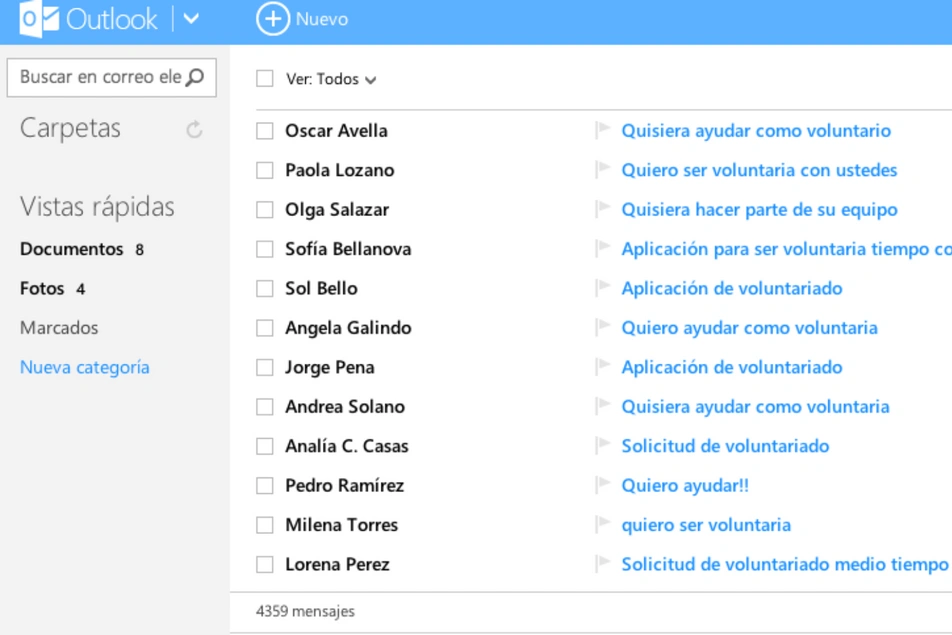 Una foto de pantalla de una lista de emails sin responder