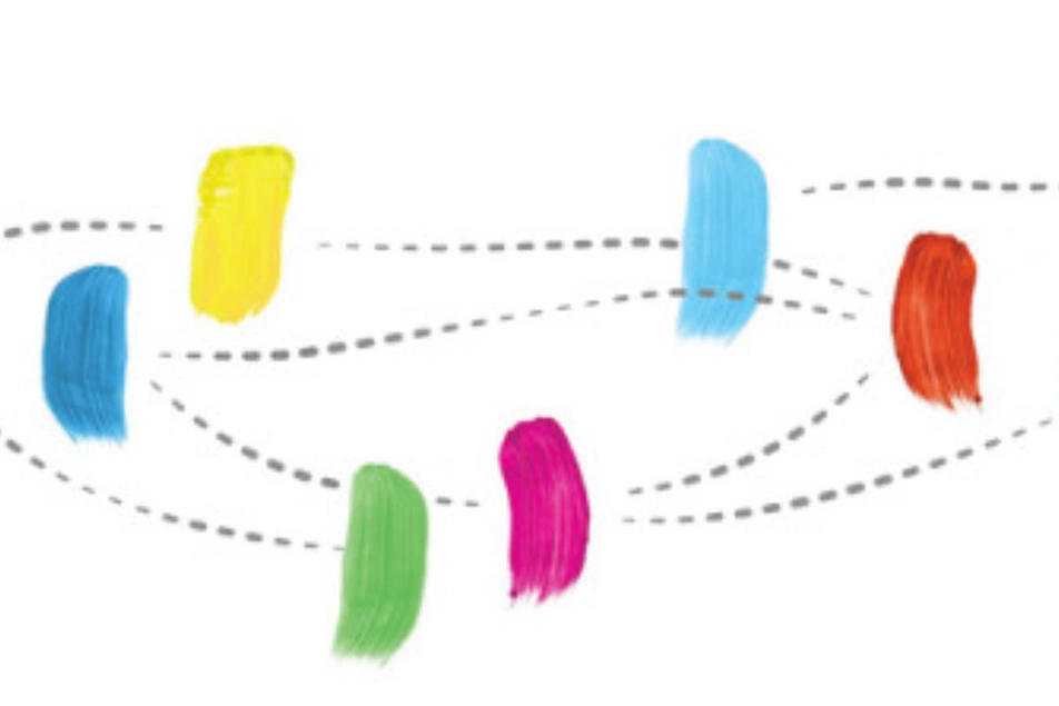 Ilustración de manchas de diferentes colores conectadas entre sí