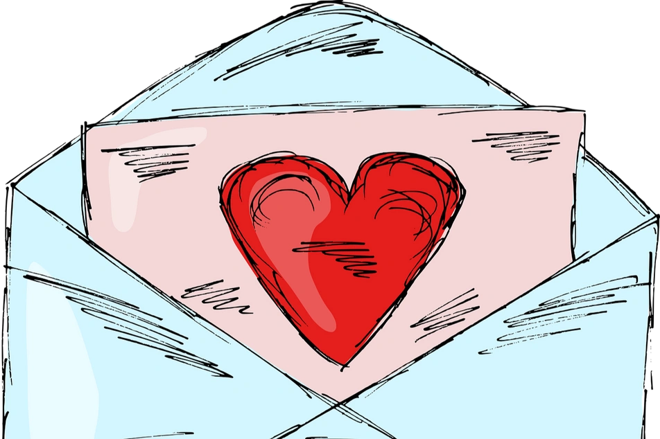 ilustración de carta con un corazón rojo