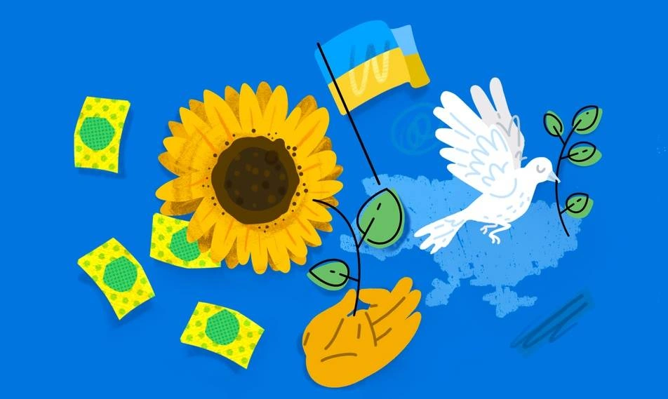 illustration of Ukraine flag and sunflower