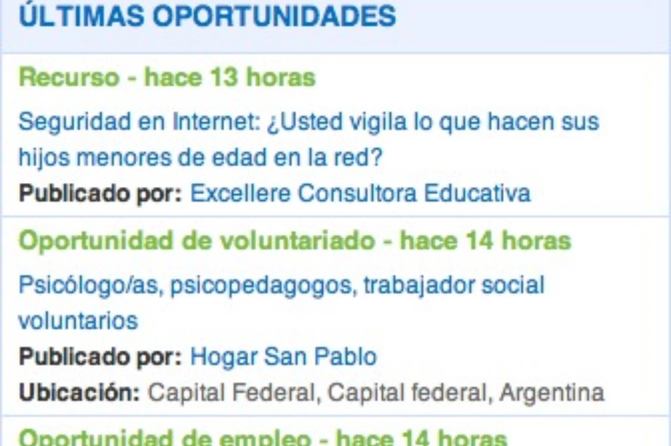 Caputra de pantalla de dos oportunidades de voluntariado publicadas en Idealist