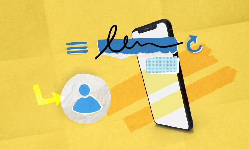 Ilustración de un celular y un ícono de contacto
