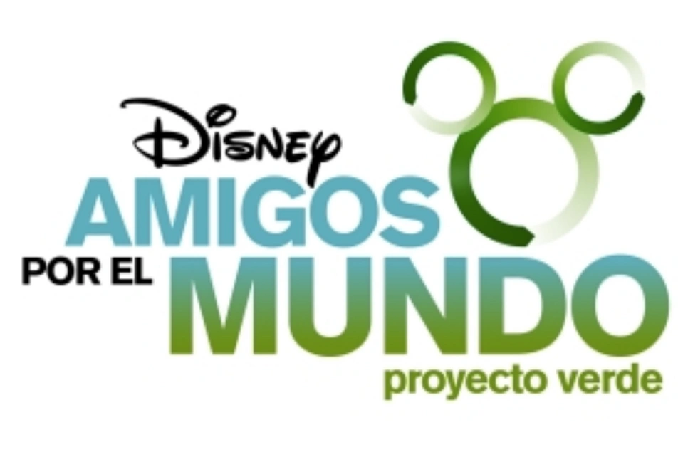 Afiche con el logo de Disney que dice Amigos por el Mundo, proyecto verde.