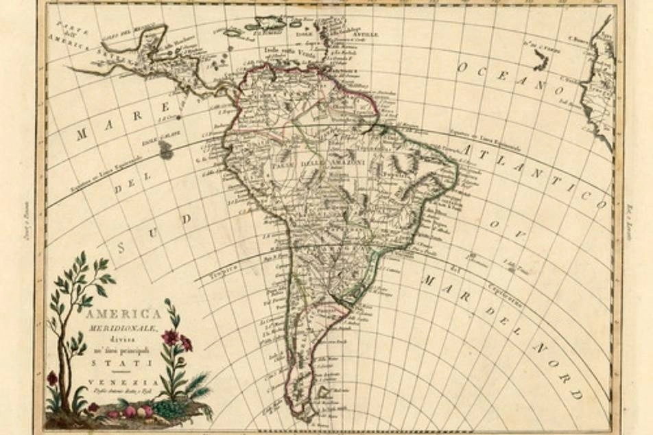 Un mapa antiguo de Sudamérica