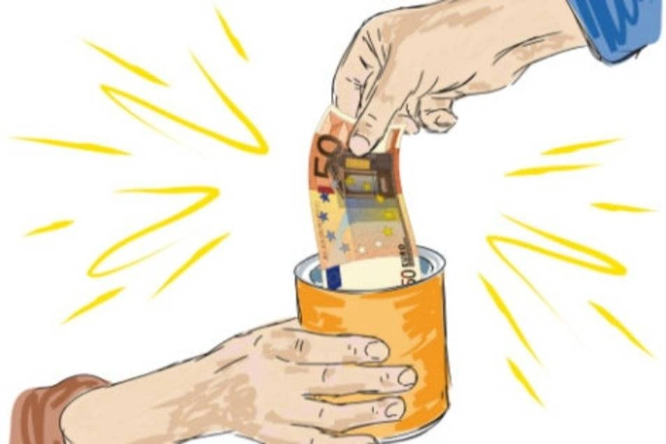 Ilustración de una mano donando dinero