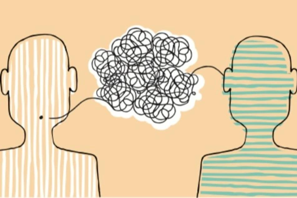 Ilustración de dos personas en las que una habla y la otra escucha