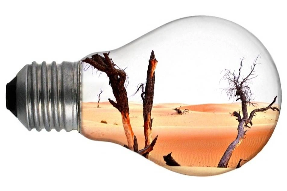 Bombilla de luz con una imagen de desierto