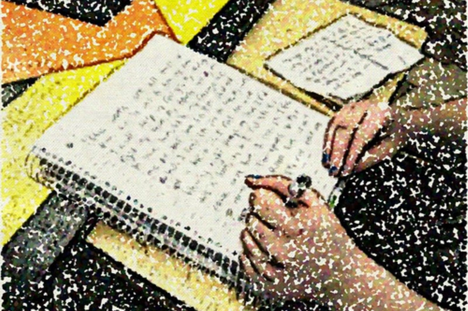 Ilustración de una persona escribiendo en un cuaderno