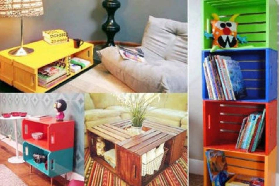 Muebles de colores hechos con pallets  y madera reciclada