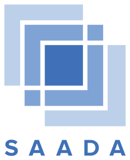 SAADA logo from Idealist website. This logo includes four blue, diagonally overlapping squares, with SAADA in blue capital letters underneath.