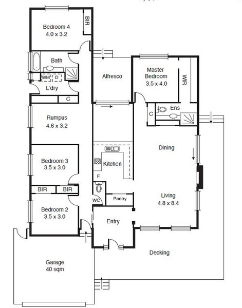 4 bedroom, 2.5 bathrooms, 2 car spaces floor plan